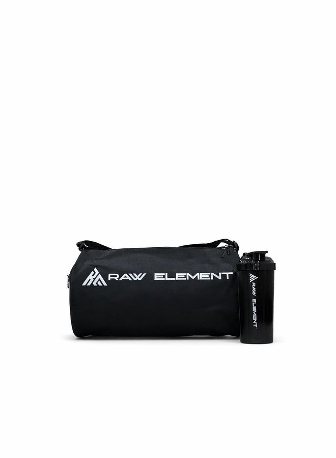 Raw Element Gym Duffle Bag with Adjustable Shoulder Strap, Compact Round Sports Carry Case, Durable Storage with Front Mesh Pocket for Fitness Training Yoga (Black, Set - 2) - Image 2